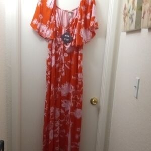 Ava & Viv Vibrant Orange Floral Dress